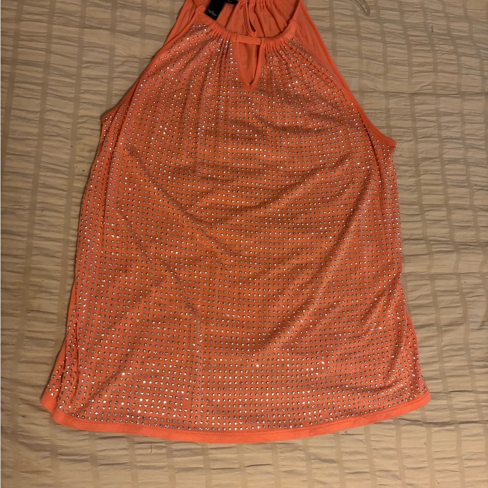 Embellished Light orange/peach Halter Tank Top